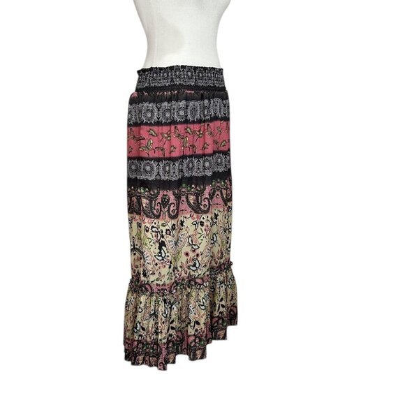 Baccini Boho Gypsy Tiered Floral Butterfly Garden Print Maxi Skirt (PM) - Picture 2 of 11